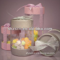 Paper Cap & Ribbon Plastic Cylinder Container